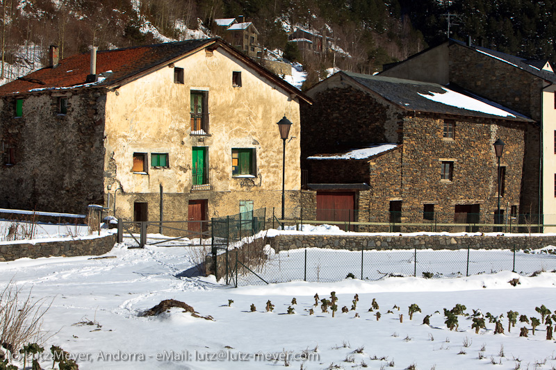 Andorra history: Rural buildings at La Cortinada, Vallnord, Andorra, Pyrenees